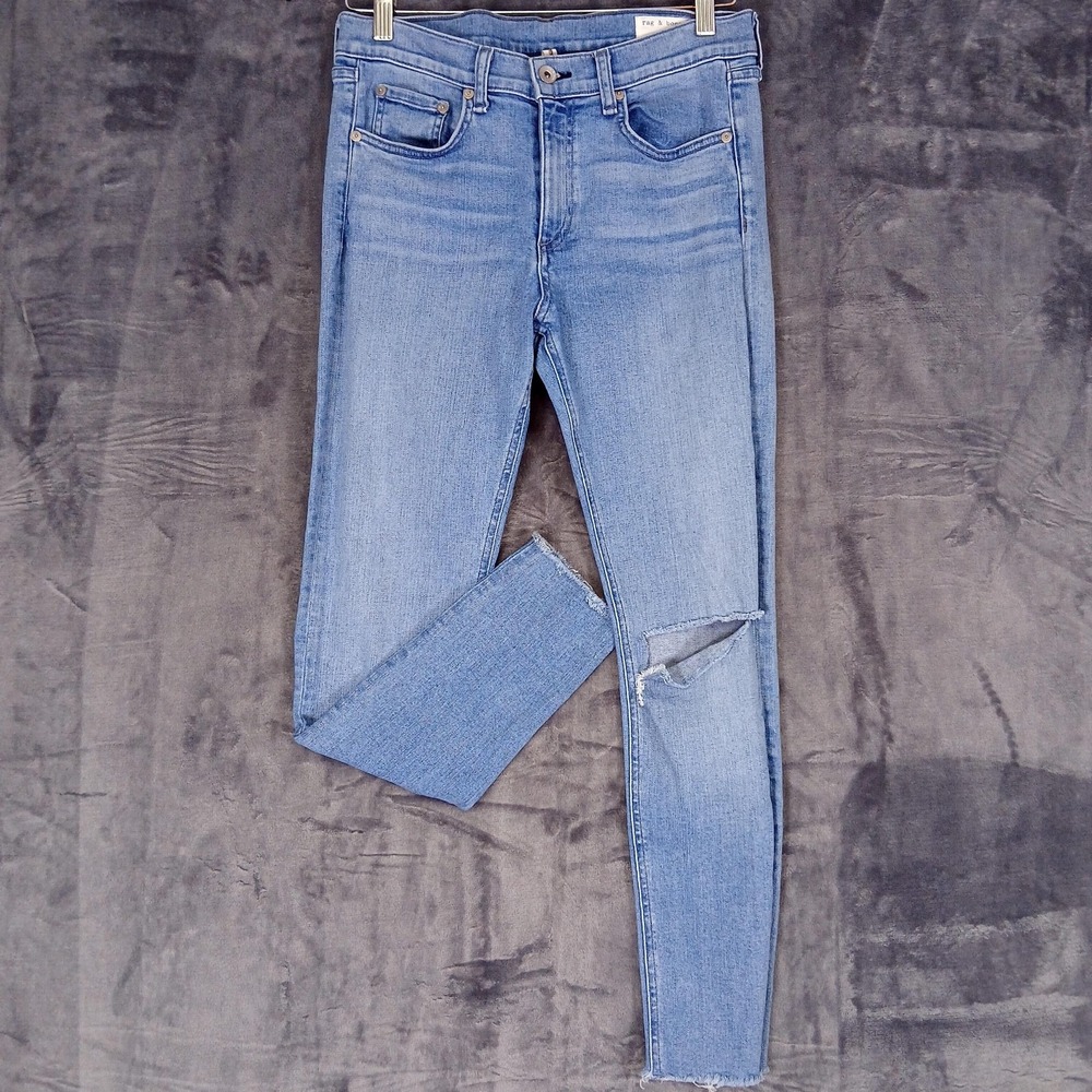Rag & Bone Jeans Womens 30 Blue Lena Distressed Skinny‎ Raw Hem Stretch Denim
